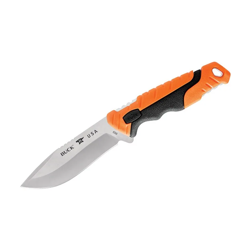 Buck Knives STE-0656ORS Cuchillo de Caza 656 Pursuit Pro Large de hoja fija Drop Point de acero 420HC BOS de 11,4 cm con mango de Nylon rellena de vidrio Versaflex®.naranja y negro con funda de nylon