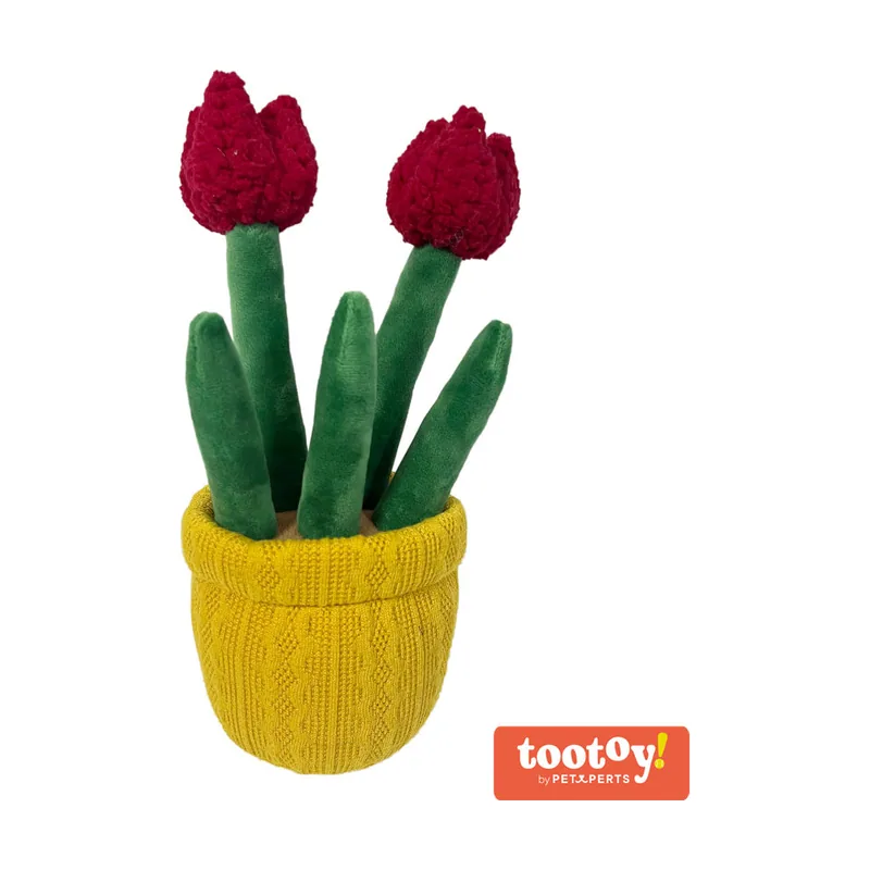 Tootoy! Comfort Red Tulip Plant Cuddler peluche con sonido para perros