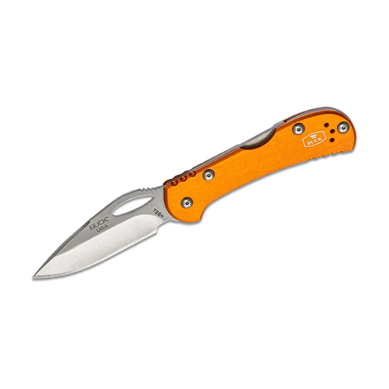 Buck Knives STE 0726ORS Cuchillo Plegable Mini SpitFire con hoja de acero inoxidable 420HC de 6,98 cm y Mango de Aluminio anodizado naranja con revestimiento gris. Clip extraíble de dos posiciones