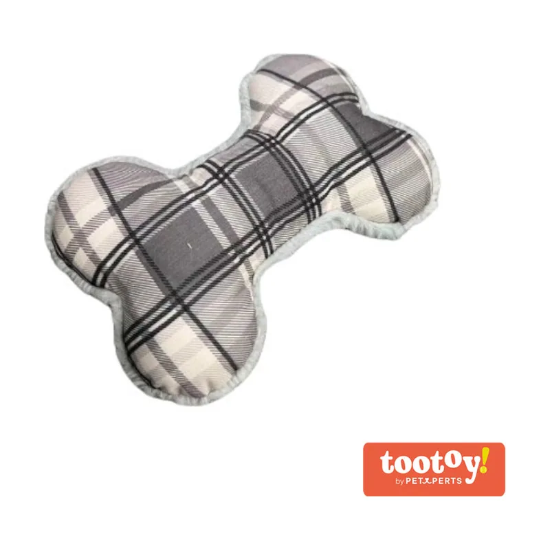 Tootoy! Tartan Bone Cuddler Grey Hueso de Peluche para perros