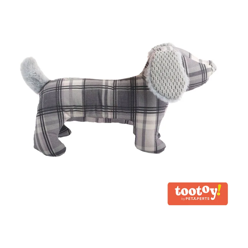 Tootoy! Tartan Dog Cuddler Grey Peluche para perros salchicha