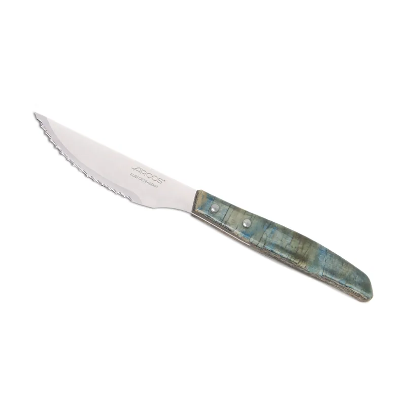 Arcos Cuchillo Chuletero 241300 de acero inoxidable Nitrum y mango demadera de chopo comprimida tinte azul con hoja de 110 mm