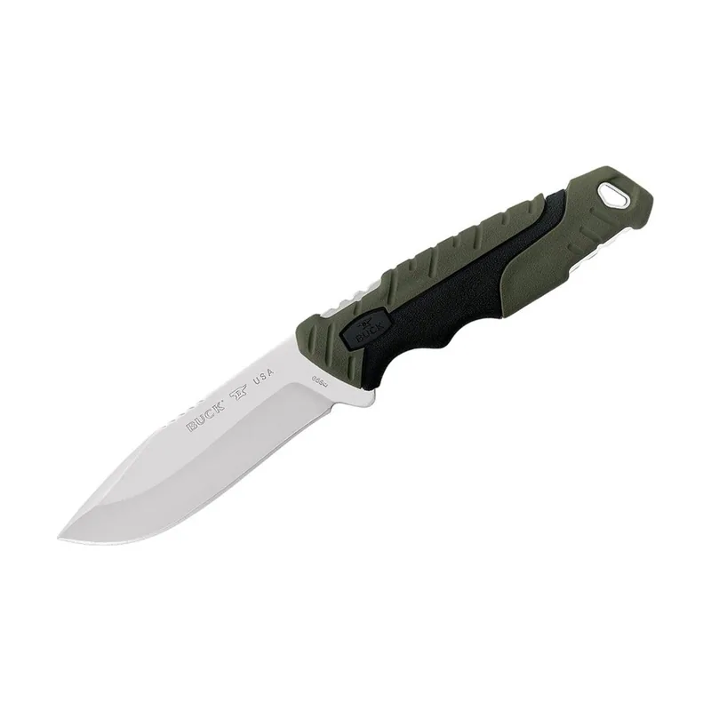 Buck Knives STE-0656GRS Cuchillo de Caza 656 Pursuit Large de hoja fija Drop Point de acero 420HC BOS de 11,4 cm con mango de Nylon rellena de vidrio Versaflex®. con funda de nylon con adornos verdes