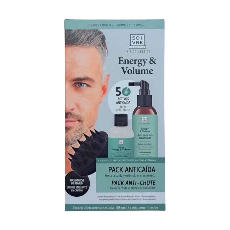 Emsephar Soivre Pack Energía & Volumen Anticaída Shampoo 100 Ml + Loción 100 Ml + Peine Masajeador