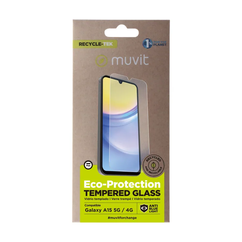 Muvit for change protector pantalla recycletek compatible con samsung galaxy a15 4g/5g vidrio templado plano