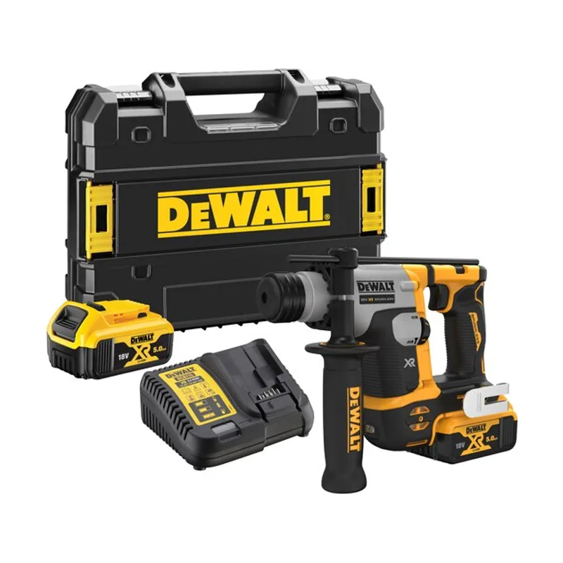 DeWalt Martillo Electroneumático sin escobillas XR 18V SDS-Plus 1,4J con 2 baterías Li-Ion 5Ah y maletín TSTAK