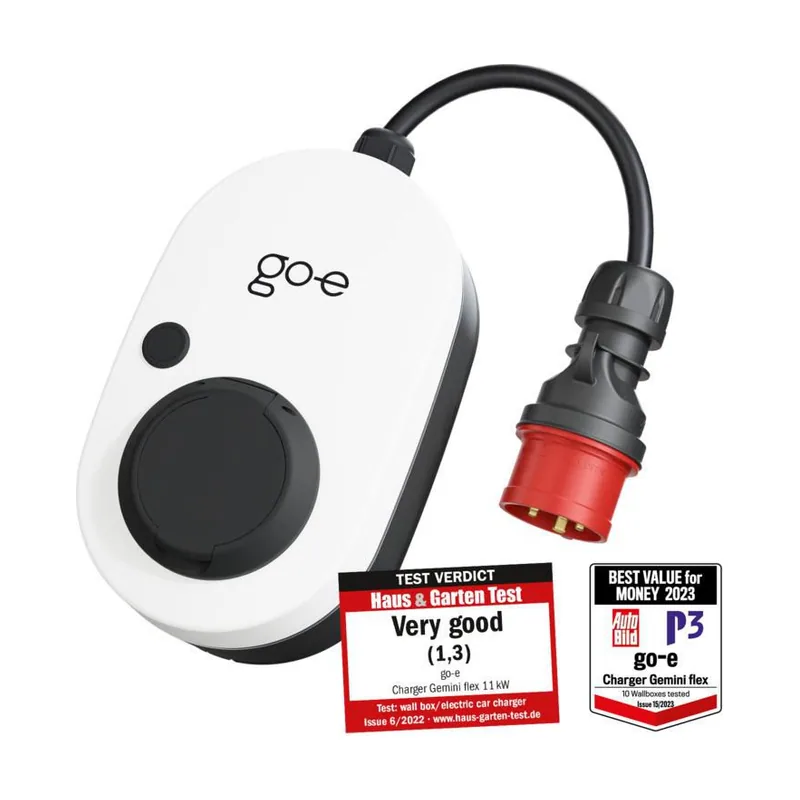 Go-echarger go-e Charger Gemini Flex Estación de Carga de 11 kW Wallbox estacionaria y Conector CEE Rojo 16 A Toma Tipo 2 WLAN RFID