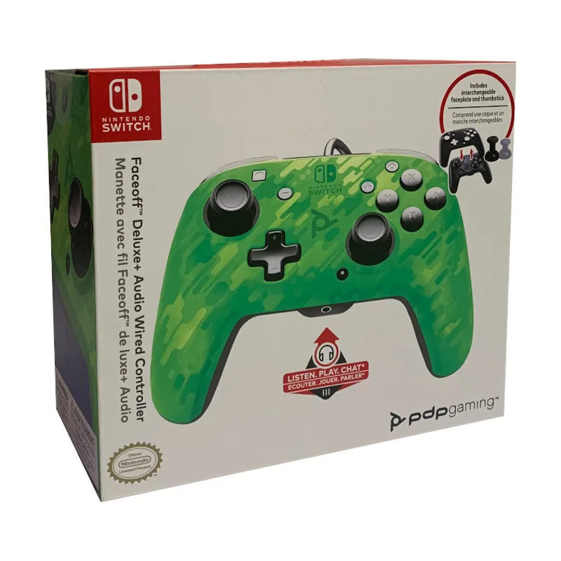PDP Mando con cable de audio Faceoff Deluxe + PDP para Switch en Camo