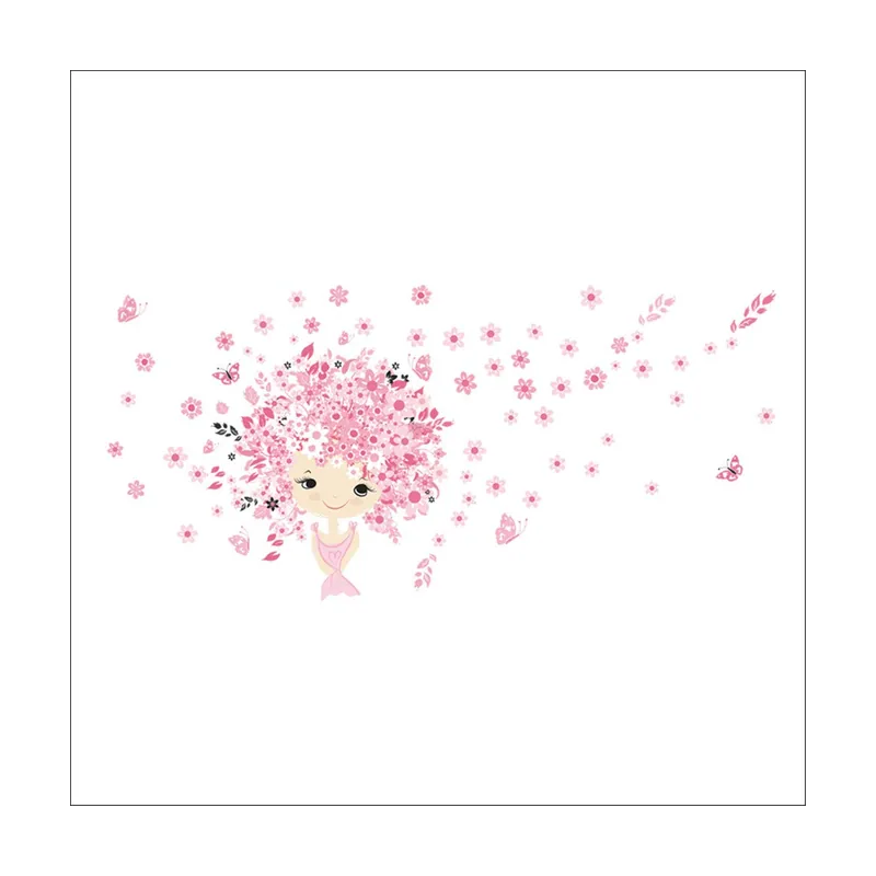 Hikvision 1 PACK,Cute Pink Flower Baby Mermaid For Kids Girl Dormitorio Etiqueta De La Pared Home Decal Decor Carton Mural Niños Decoración De La Habitación