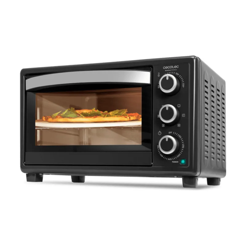 Cecotec Horno de convección de 26 litros con piedra especial para pizzas y 6 funciones diferentes.