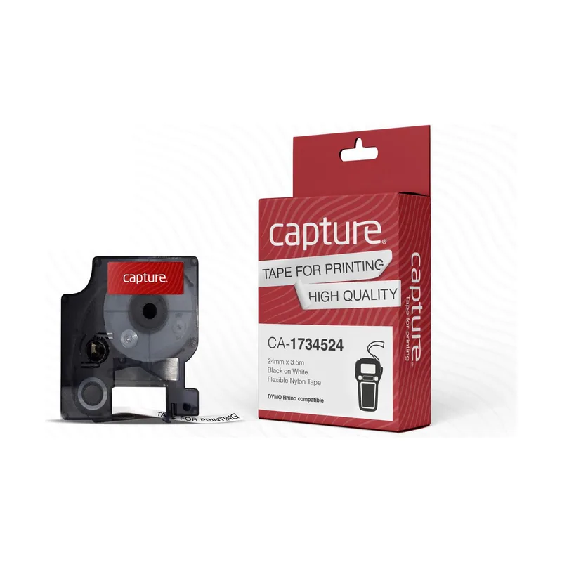 Capture 24mm x 3.5m Black on White Flexible Nylon Tape