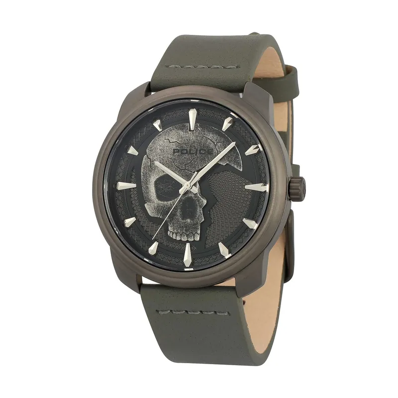 Police Analógico Modelo BLEDER 3H Silver & Gun DIAL Brown Strap. Marca