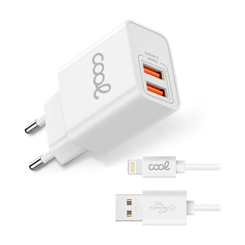 2 Cargador Red para iPhone COOL x USB + Cable Lightning 1,2m 2.4 Amp