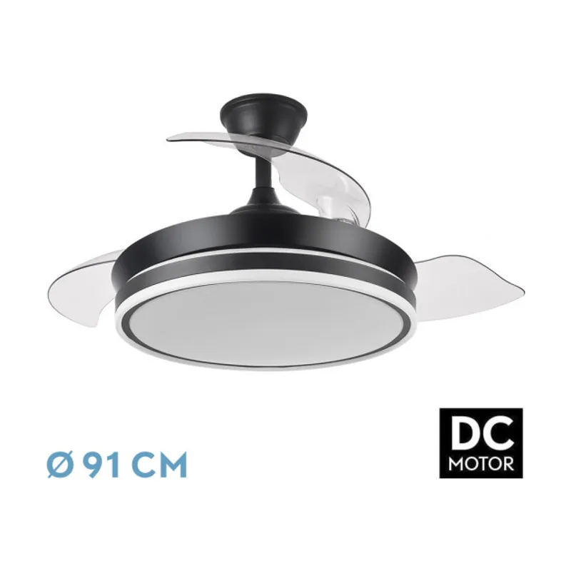 Abrila FABRILAMP Ventilador Negro Modelo Bayomo S Led Y Motor Dc