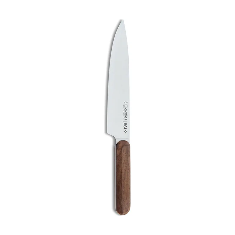 3 Claveles Cuchillo Cocinero Oslo DE Acero Inoxidable CON Mango DE Madera DE Nogal 20 cm