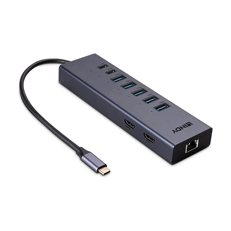 Lindy 43373 base para portátil y replicador de puertos Alámbrico USB 3.2 Gen 2 3.1 Gen 2 Type-C