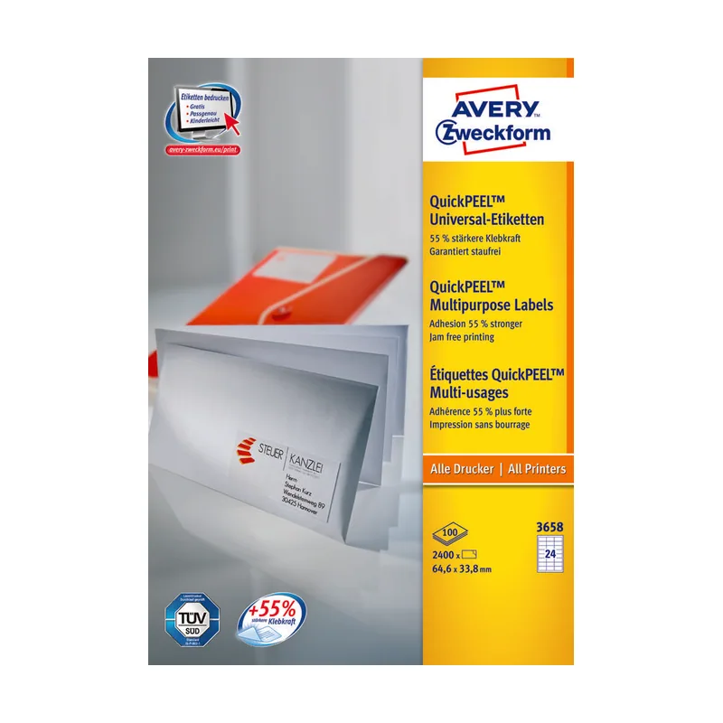 Avery 3658Z etiqueta autoadhesiva Rectángulo Blanco 2400 pieza s