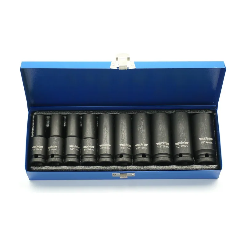 Adler Juego de dados largos de impacto 1/2" 10 piezas con estuche metálico