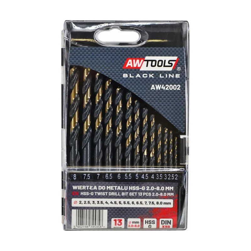 Awtools Taladro metálico HSS M2 KPL. 13 unidades/2-8 mm/PREMIUM