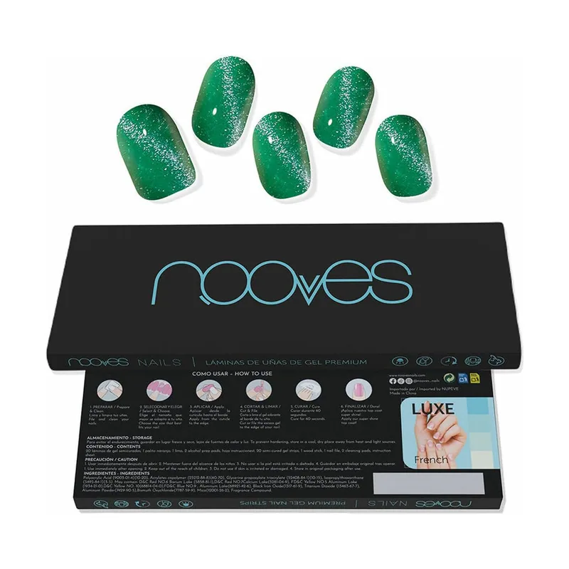 Nooves Láminas de uñas de gel jade glass premium glam #cat eye verde 20 u