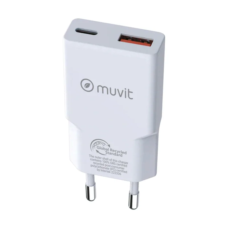 Muvit for change cargador de pared slim 1 usb qc 3.0 18w+1 tipo c pd