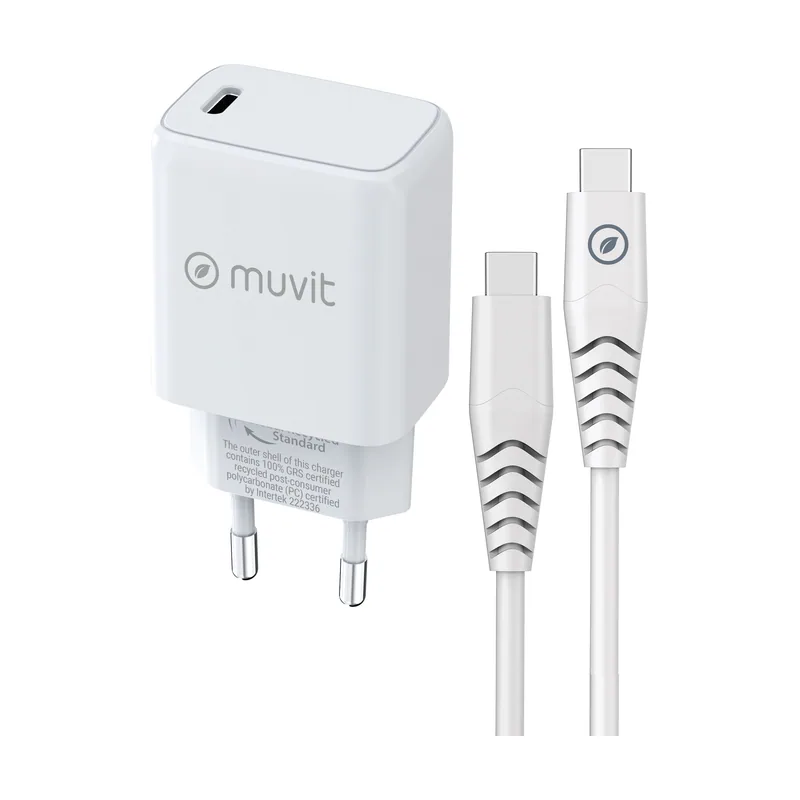 Muvit for change pack cargador de pared tipo c pd 25w + cable tipo c a tipo c 3a