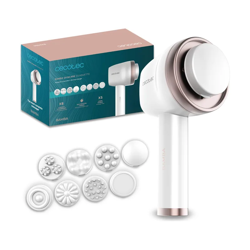 Cecotec Masajeador Corporal Anticelulítico con 8 Cabezales Intercambiables SkinCare Push Up. 5 Modos
