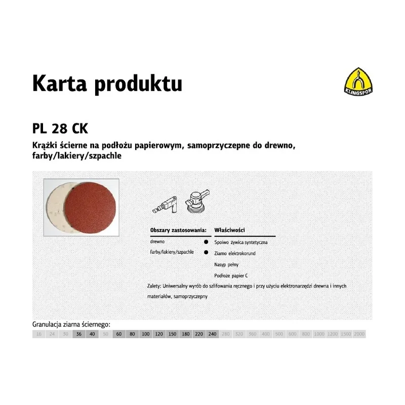 Klingspor krążek ścierny samoprzyczepny 125mm pl28ck gr.220 50szt.