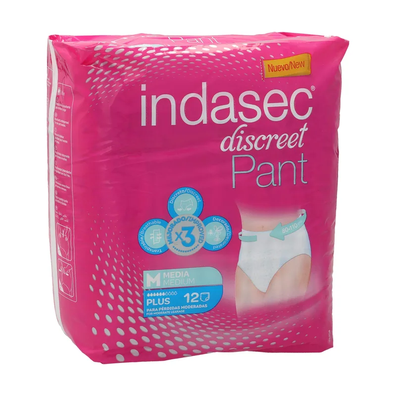 Indasec Discreet pants de incontinencia plus talla M paquete 12