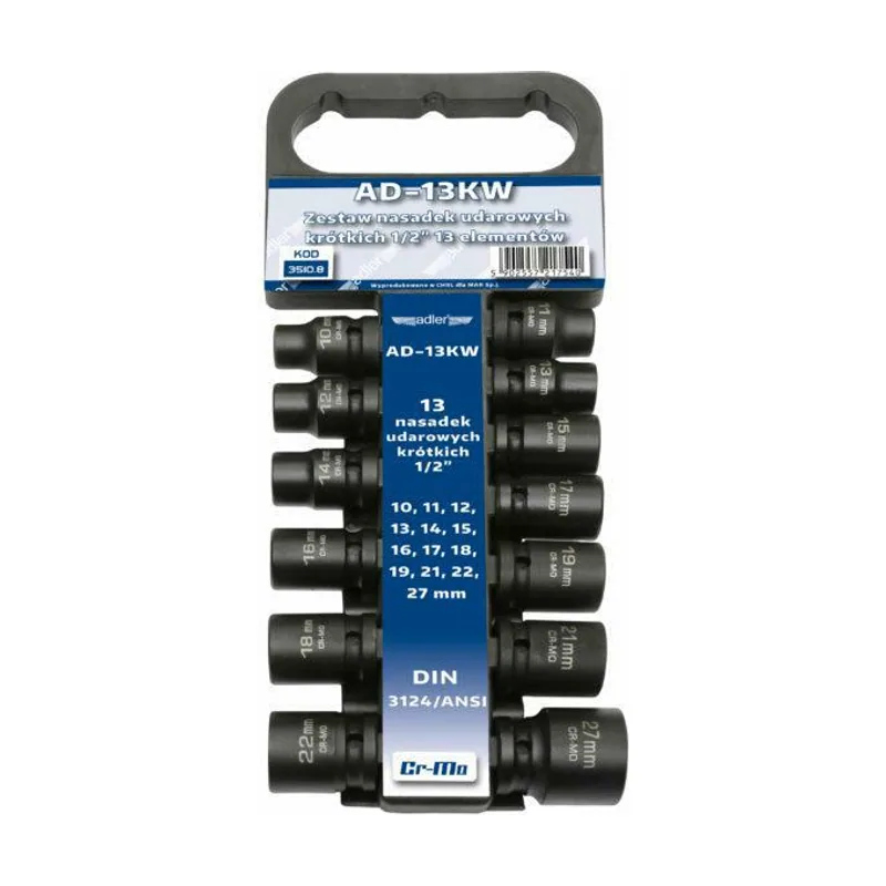 Adler Juego de dados de impacto 1/2" 13 piezas 10-27mm con soporte