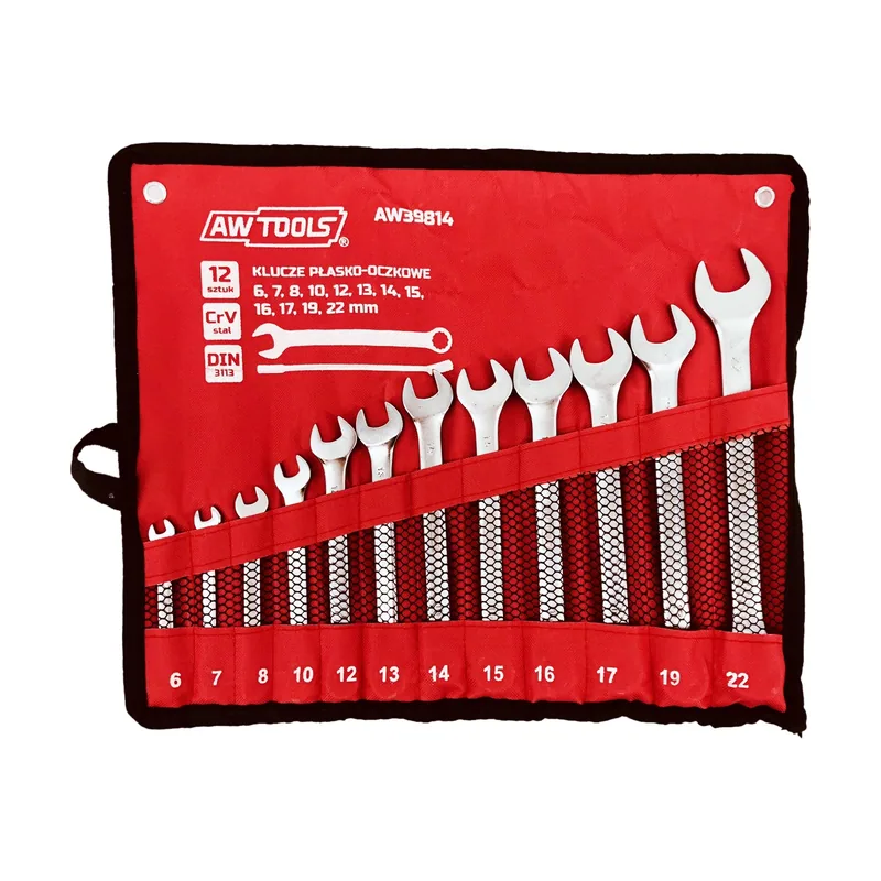 Awtools klucz komplet płasko-oczkowe 12szt. 6mm-22mm 6,7,8,10,12,13,14,15,16,17,19,22