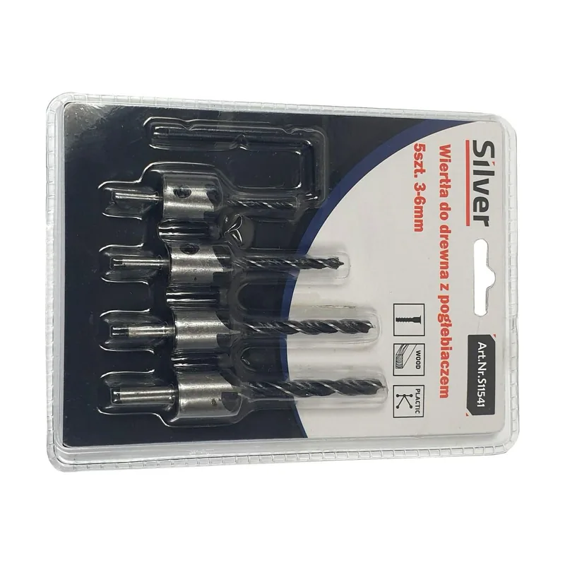 Silver Juego de brocas para madera con avellanador 3-6mm 5 piezas