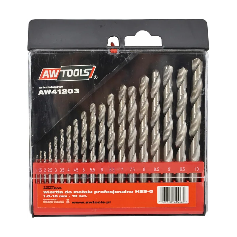 Awtools wiertła do metalu hss-g komplet 19elem. 1,0-10,0mm