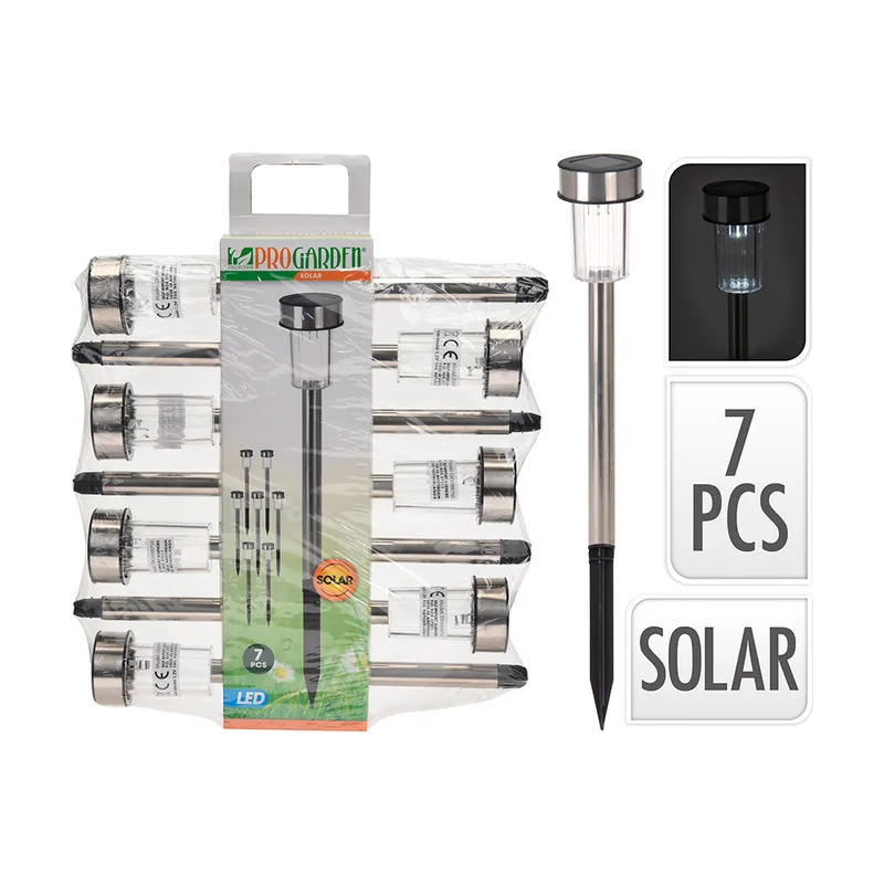 Ipae Pack 7 estacas solar de jardin. acero inoxidable. 1