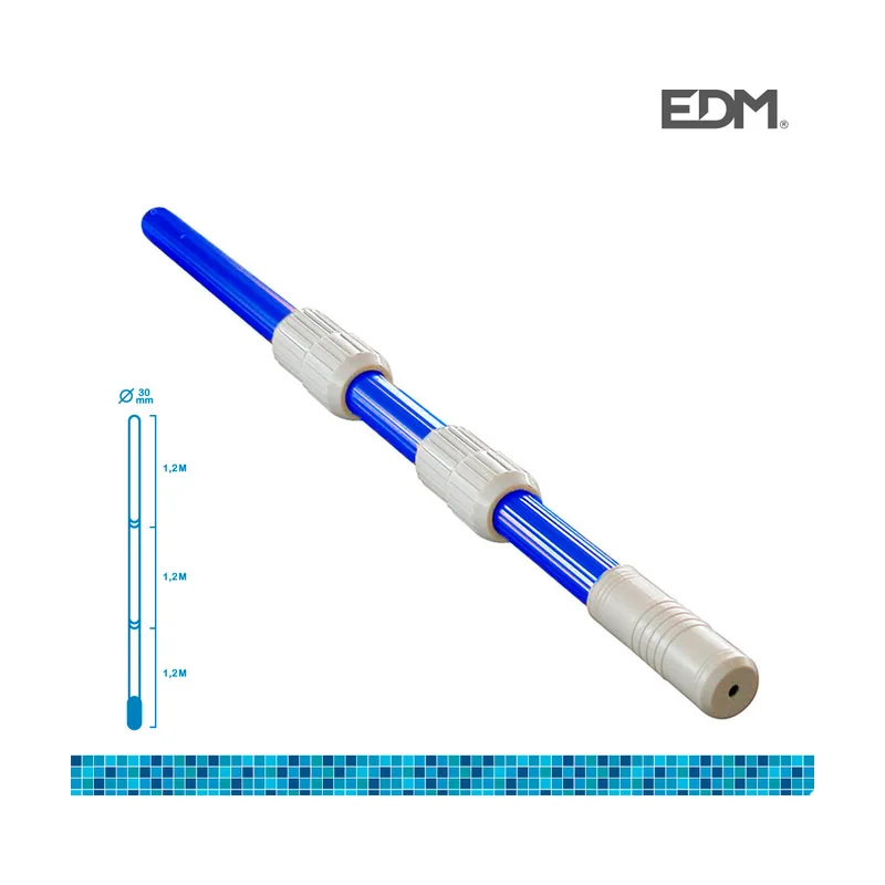 EDM Edp 81002 Pertiga Telescopica Ø 41 mm Mango 3 Partes de 1,20 m Plegado 1,3 m con Tubo de Aluminio 0,30 mm