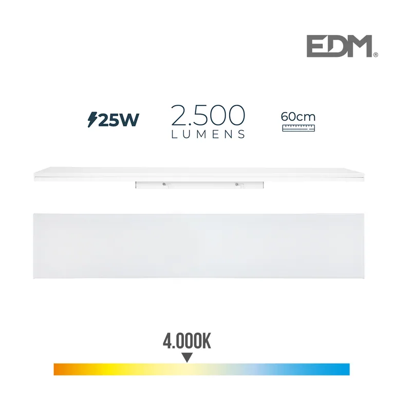 EDM Regleta led 25w 4000k luz dia 2500lm 12x60x4,5cm