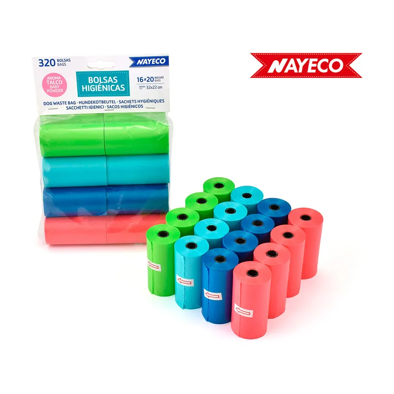 Nayeco Bolsas Higienicas CON Aroma Talco 16 Rollos DE 20 Bolsas