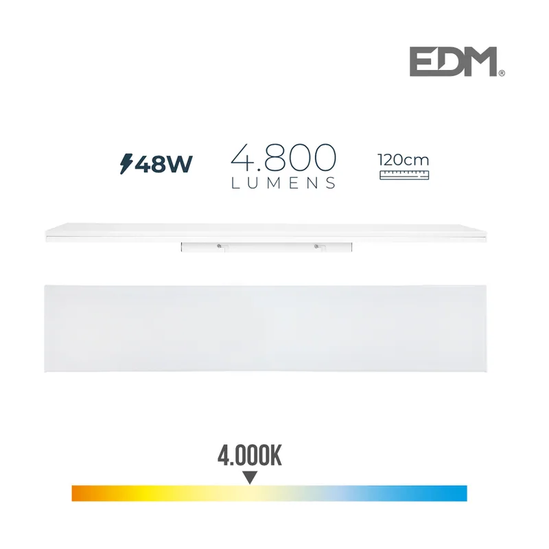 EDM Regleta led 48w 4000k luz dia 4800lm 12x120x4,5cm