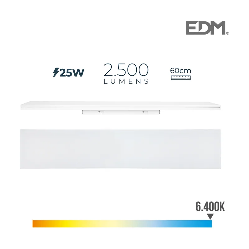 EDM S.of. regleta led 25w 6400k luz fria 2500lm 12x60x4,5cm