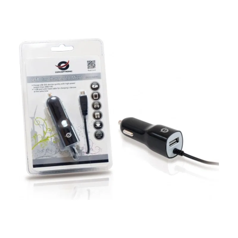 Conceptronic Cargador de pared usb 5v para coche 1 puerto usb + cable micro usb 14/24v 2a 1205451