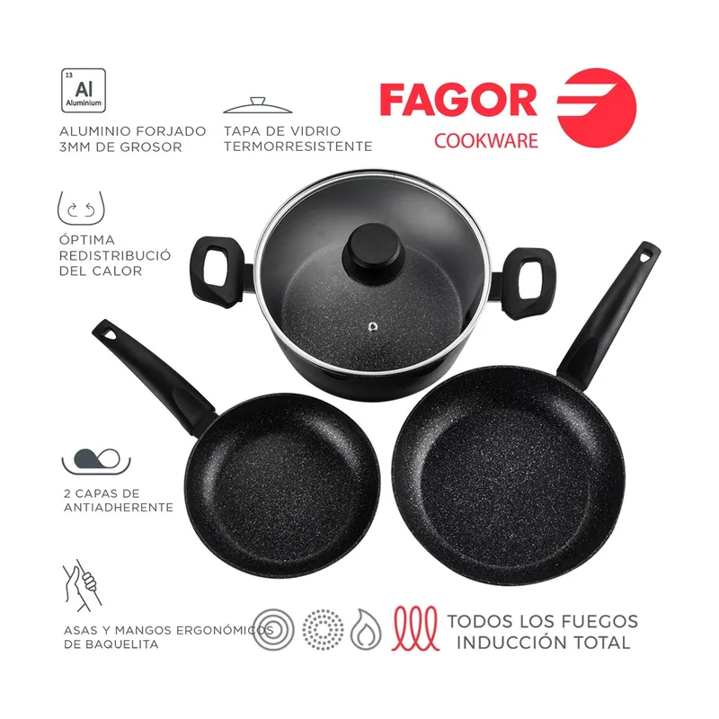 Fagor BATERIA Vivant. Batería 4 Piezas Antiadherente Doble Capa