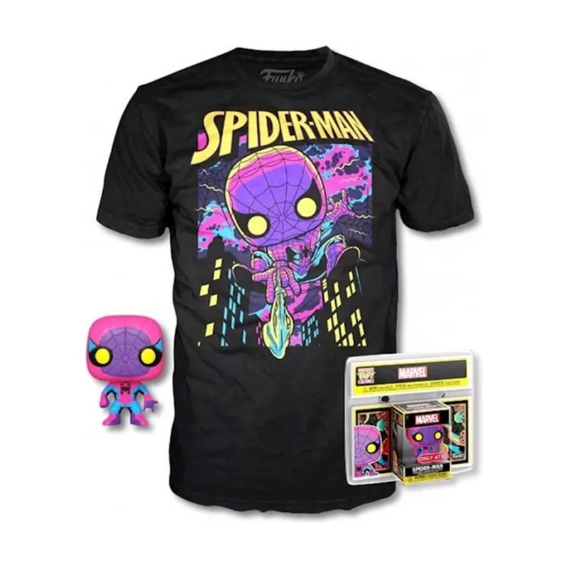 Funko Pop & tee marvel spiderman black light + camiseta talla xl