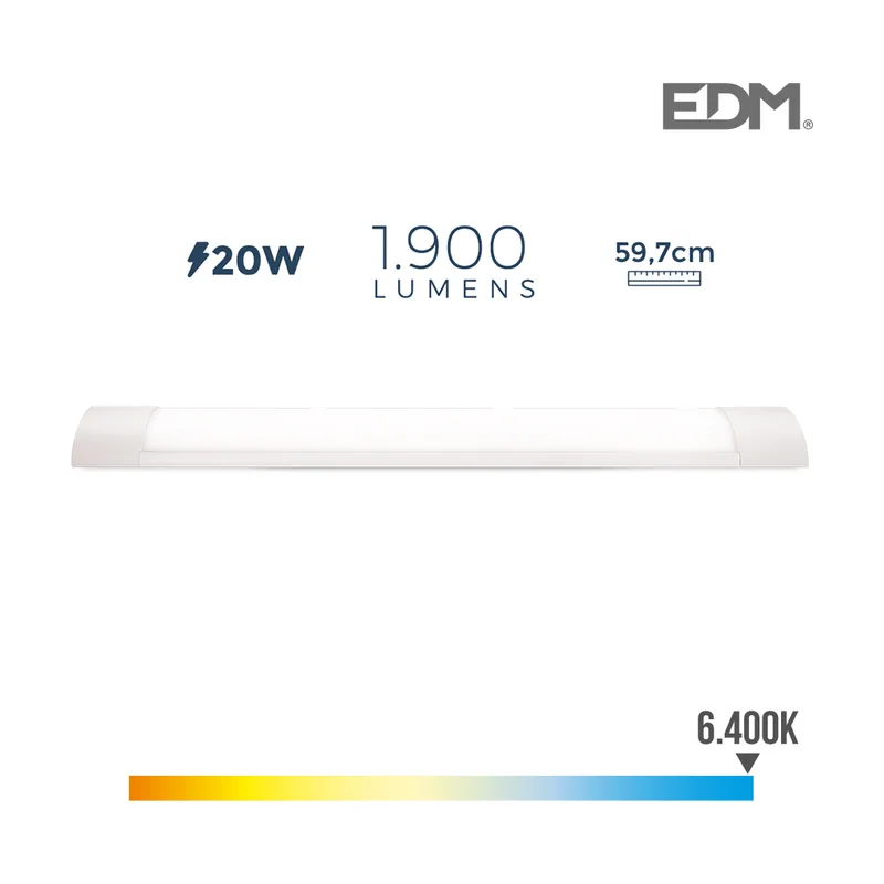 EDM REGLETA Electronica LED 20W 6400K LUZ Fria 1900lm 8x59,7x3,1cm