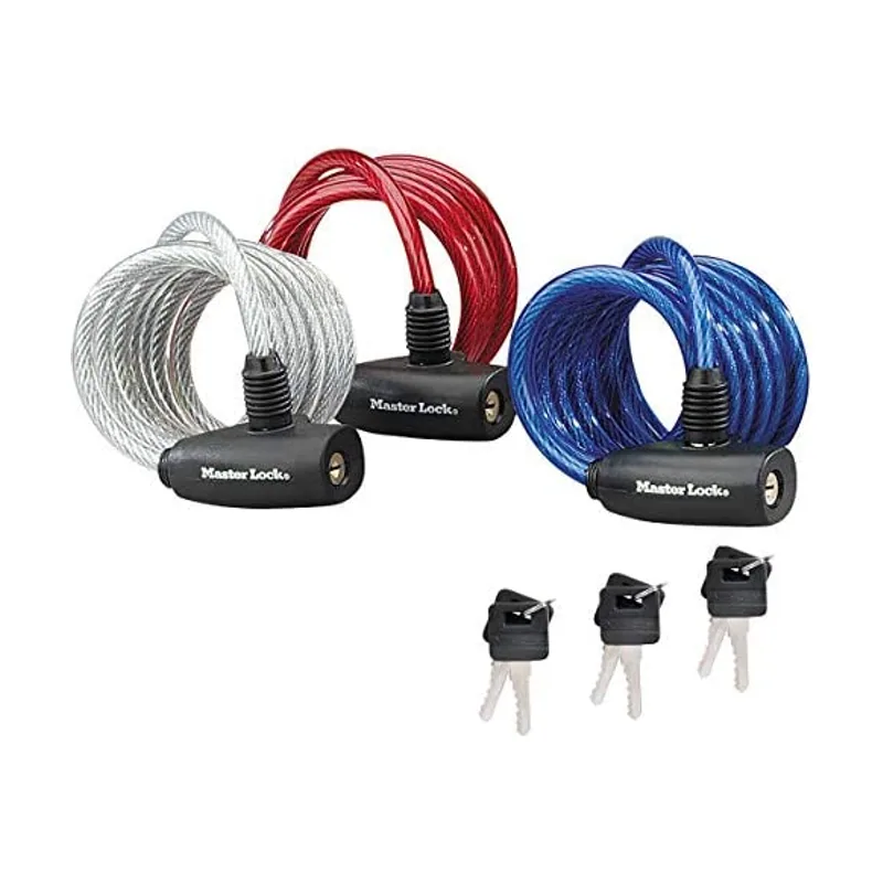 Master lock Candado Bicicleta 1,8 m Cable Llave Exterior Paquete Familiar 3 Antirrobos 8127EURTRI