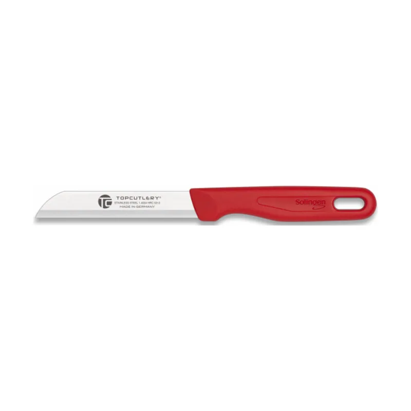 Top Cutlery Cuchillo Pelador microfilo exclusivo en Rojo con Hoja de Acero Inox 1.4034 HRC53+-2 de 8 cm con Mango ABS