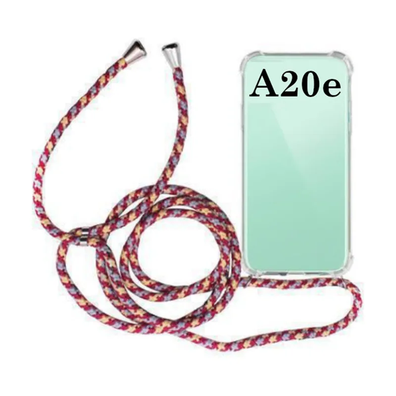 Samsung Funda Colgante Transparente con Cuerda Rojo Burdeos y Azul para Galaxy A20e
