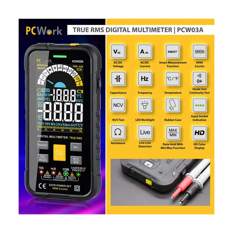 PCWork Multimetro Digital Inteligente Pantalla Hd A Pcw03a