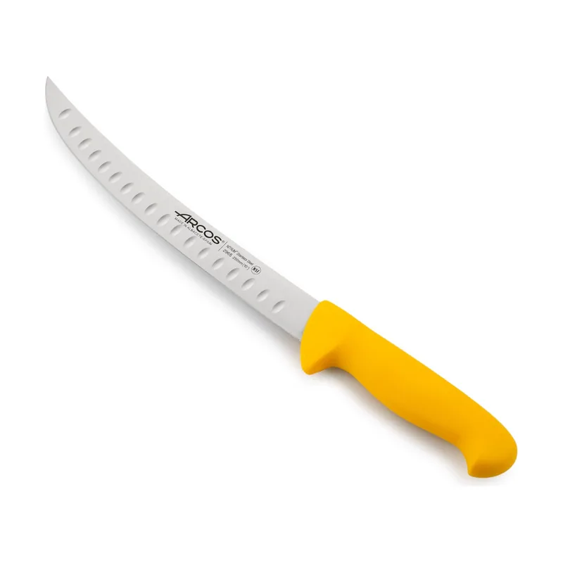Arcos Cuchillo Carnicero curvo amarillo de Serie 2900 hoja de Acero Inoxidable NITRUM® de 25 cm de longitud y mango de Polipropileno PP
