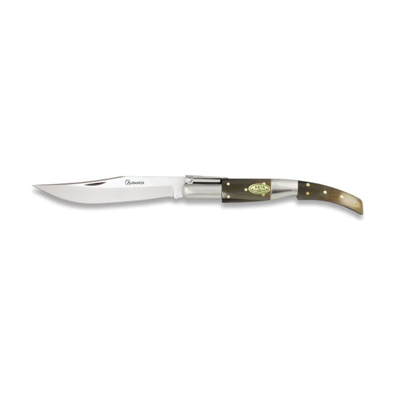 Martinez Albainox Navaja Arabe Nº2 con Mango de Asta de Toro y Hoja de Acero Inox de 12 cm con sistema Carraca en caja regalo 01077