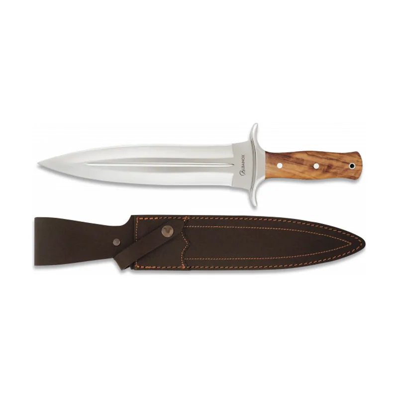 Martinez Albainox Cuchillo Deportivo Rematador con Mango de Olivo y Hoja de Acero Inox de 23.5 cm Incluye Funda de Piel 31667